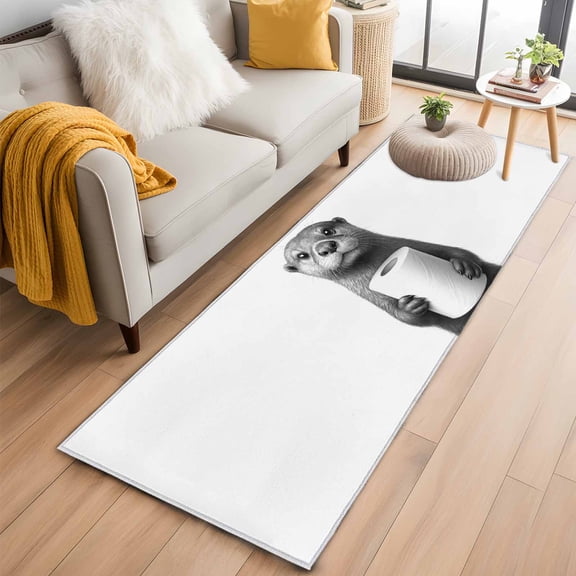 Cute Otter 2'x6' Runner Rug, Funny Animal with Toilet Paper Washable Non-Slip Area Rugs for Hallway Kitchen Floor Bedroom Entryway, Long Laundry Carpet Decoration Indoor Mat