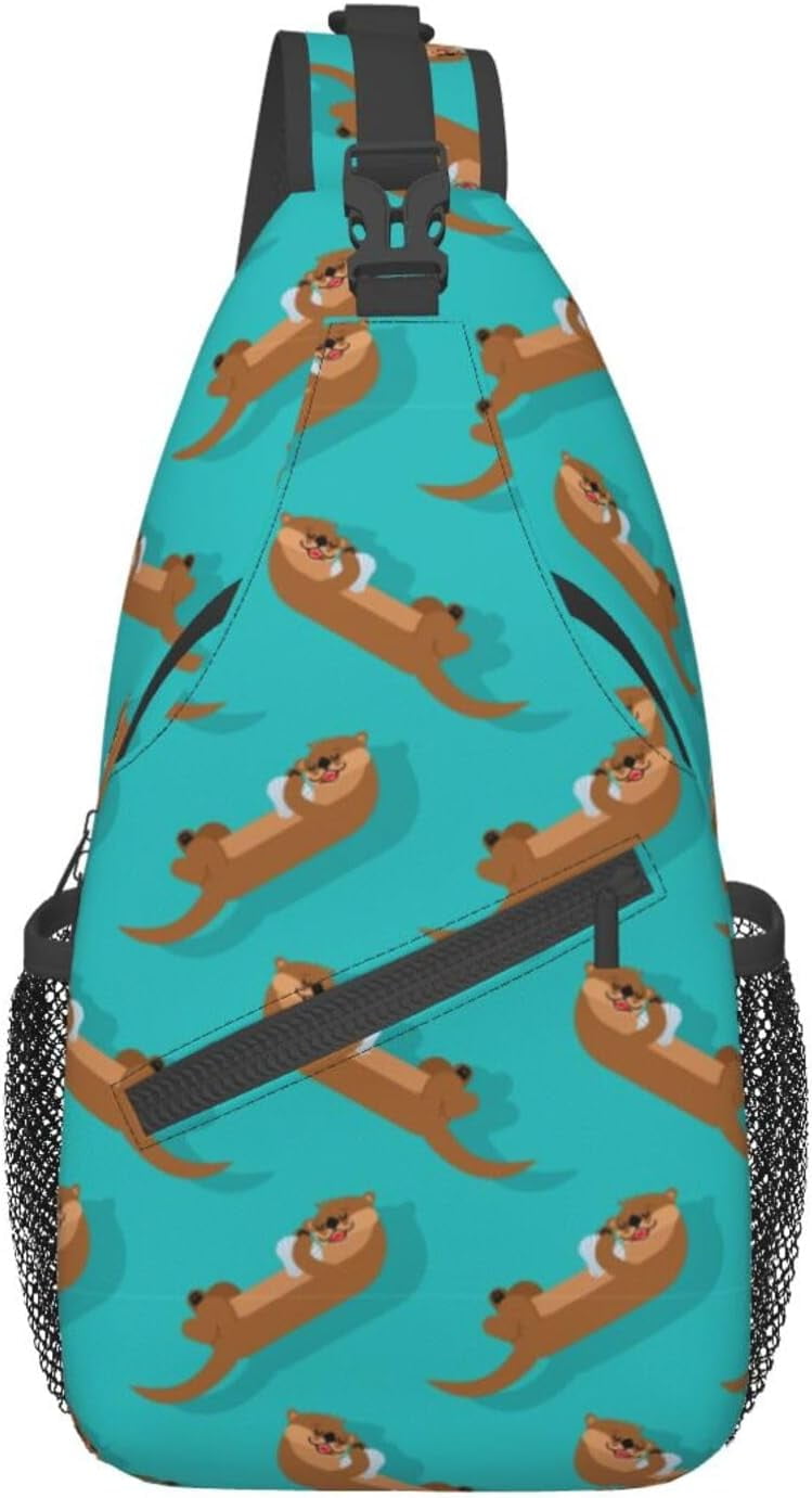 Cute Otter Animal Pattern Sling Bag Crossbody Hiking Travel Chest Bags Backpack Shoulder Daypack for Women Men