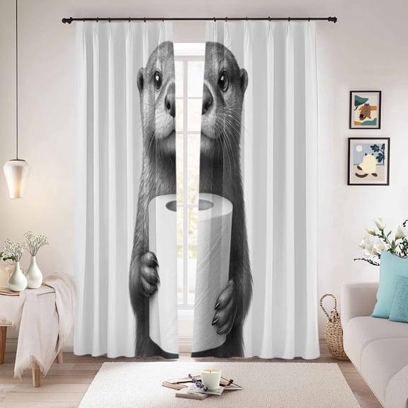 Cute Otter Blackout Curtains for Bedroom/Living Room, Pinch Pleated Black Out Curtains, Funny Animal with Toilet Paper Room Darkening Window Drapes with Hooks 2 Panels, 59"x70"