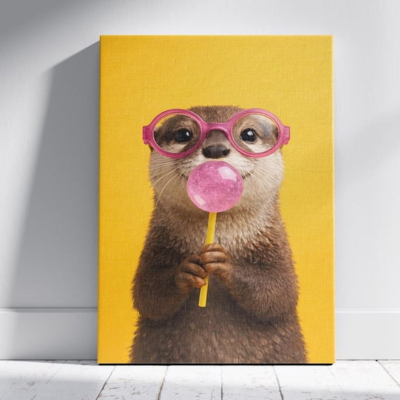 Cute Otter Bubblegum Wall Art Print, Unframed Paper Poster 8x10in