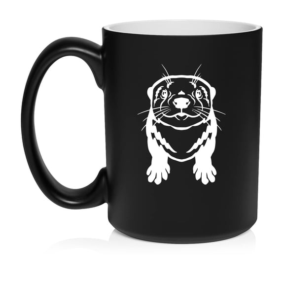 Cute Otter Ceramic Coffee Mug Tea Cup Gift for Her, Him, Friend, Coworker, Wife, Husband, Animal Lover (15oz Matte Black)