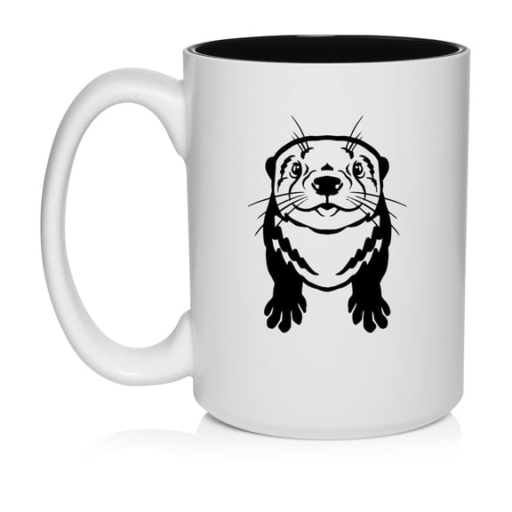 Cute Otter Ceramic Coffee Mug Tea Cup Gift for Her, Him, Friend, Coworker, Wife, Husband, Animal Lover (15oz White)
