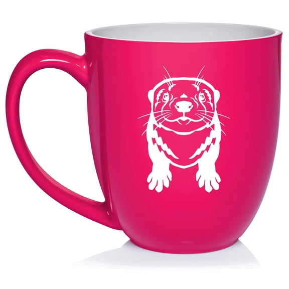 Cute Otter Ceramic Coffee Mug Tea Cup Gift for Her, Him, Friend, Coworker, Wife, Husband, Animal Lover (16oz Hot Pink)