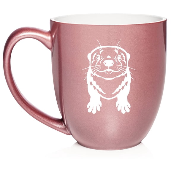 Cute Otter Ceramic Coffee Mug Tea Cup Gift for Her, Him, Friend, Coworker, Wife, Husband, Animal Lover (16oz Rose Gold)