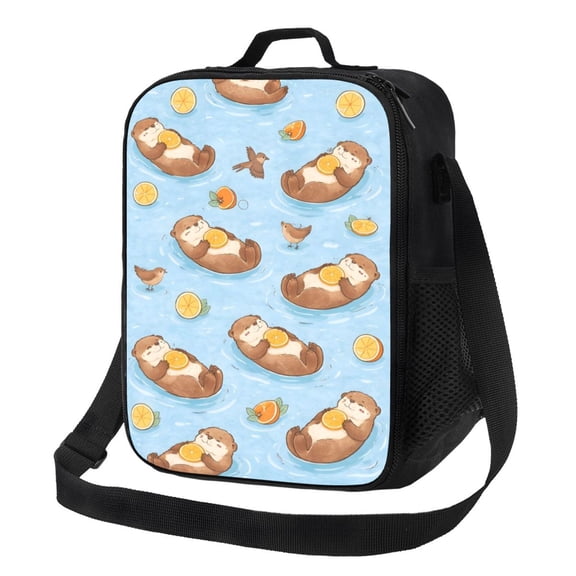 Cute Otter Citrus Lunch Bag Insulated Thermal Box with Shoulder Strap & Handle for Work and Picnic