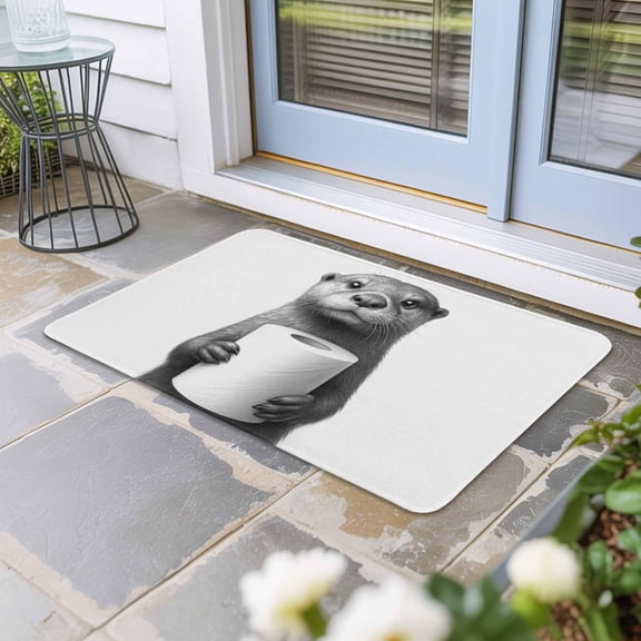 Cute Otter Door Mat Indoor Outdoor, Funny Animal with Toilet Paper Non Slip Welcome Mat with Rubber Backing, Absorbent Fabric Front Door Mats Entryway Rug for Home Patio Entrance 16"x24"