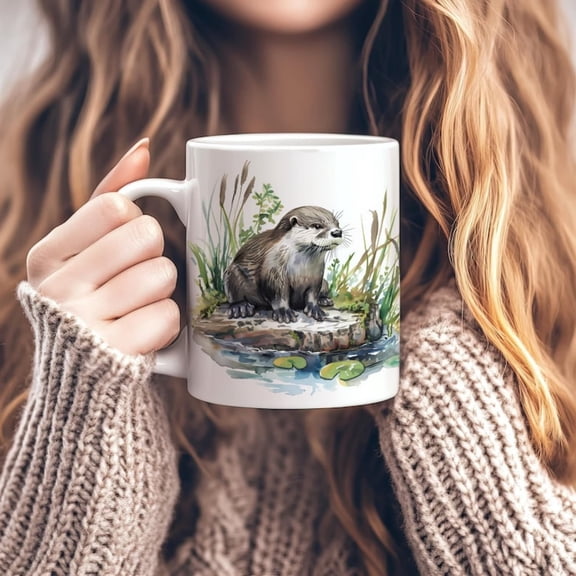 Cute Otter Mug, Ceramic Otter Coffee Mug oz, Adorable Animal Cup, Rr Otter Tea Cup, Otter Lover Gift, Wild Gift, Otter Gift.