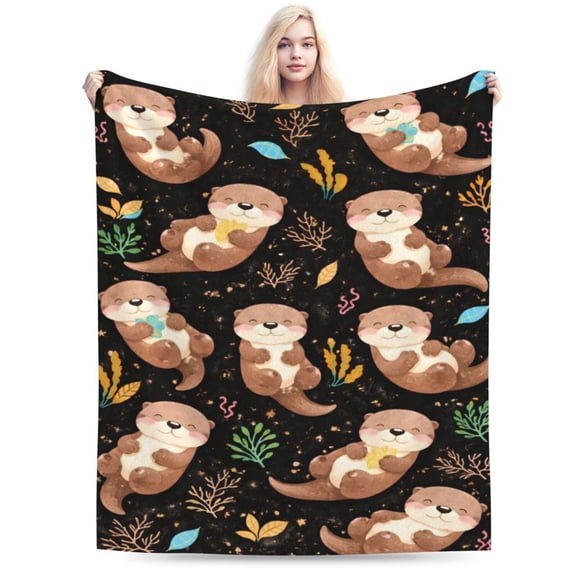 Cute Otter Pattern Throw Blanket, Soft Aesthetic Animal Print Blanket for Sofa Couch Bed Home Decor 50x40