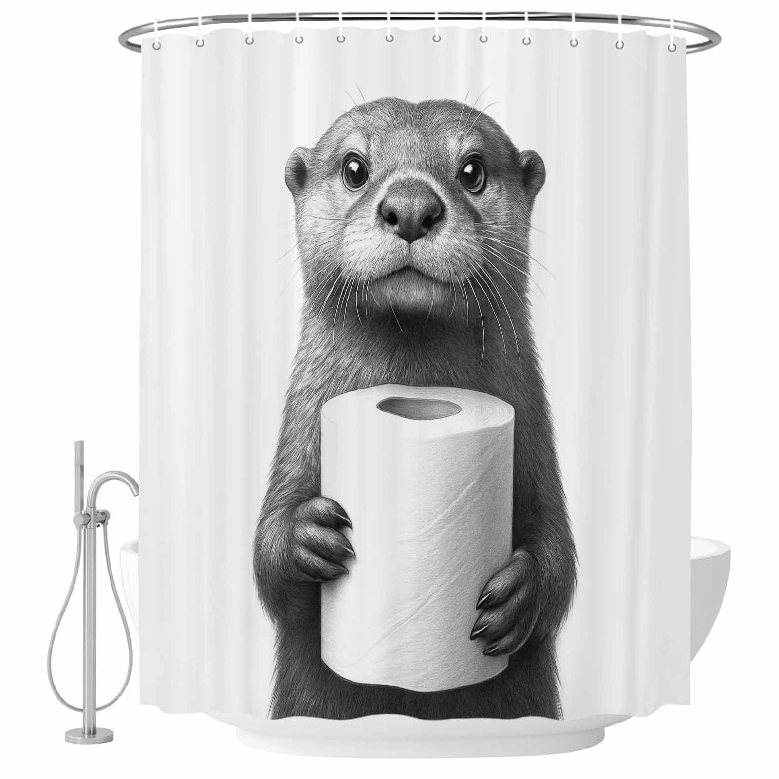 Cute Otter Shower Curtain, Waterproof Shower Curtains for Bathroom, Funny Animal with Toilet Paper Washable Fabric Bathtub Curtain Set Bath Decor with 12 Hooks 72"x78"