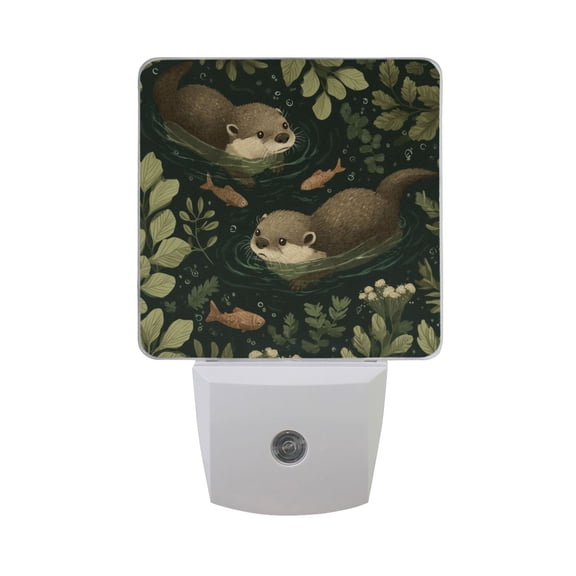 Cute Otter Swim in Jungle LED Night Light Sensor Lamp Plug-in Adjustable Brightness 2 Pack
