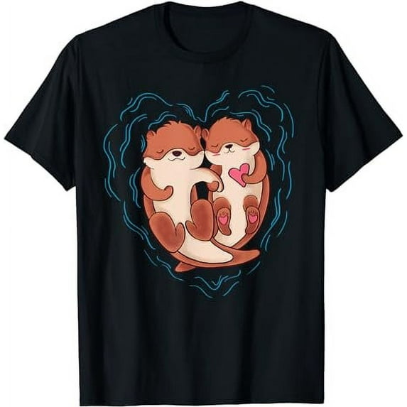 Cute Otter Valentine's Day T Shirt Love Otters Holding Hands