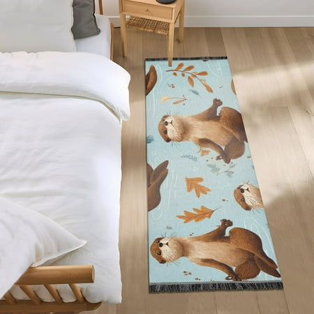 Cute Otters Doing Yoga Poses Bedside Runner Rug 2'x 6' Non Slip Carpet Floor Mat Area Rug