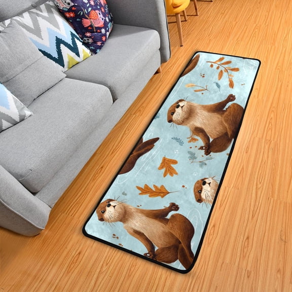 Cute Otters Doing Yoga Poses Long Floor Mat Runner Rug Area Mat Noise Reduction Water Absorbent Non-Slip 72" x 24"