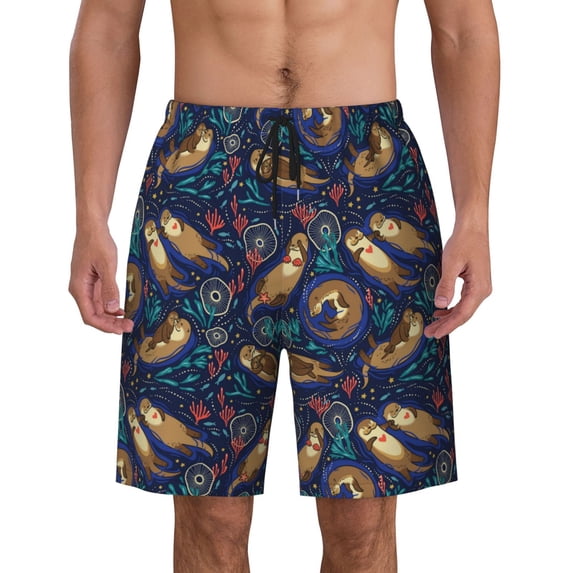 Cute Otters Pattern Men'S Beach Pants Quick Dry Short Swim Trunks With With Pockets And Mesh Lining Swimwear Beach Bathing Shorts Small