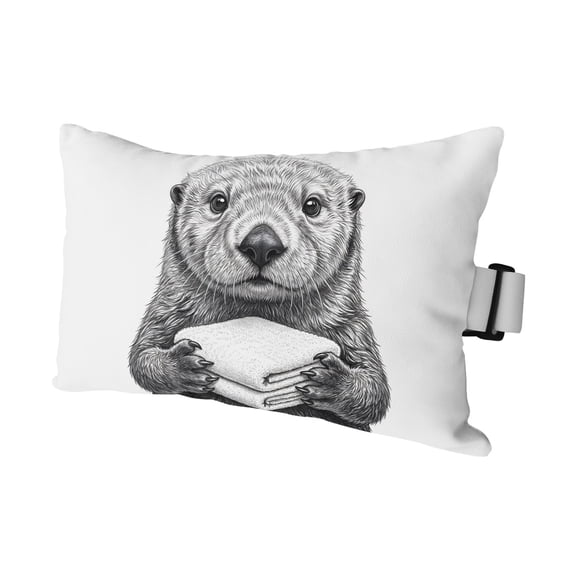 Cute Otters Print Outdoor Pillows for Chaise Lounge Chair Waterproof Lumbar Pillows with Insert&Strap Beach Headrest Pillow Modern Cartoon Holding Towels Grey Pillow for Patio Pool 11"x16"