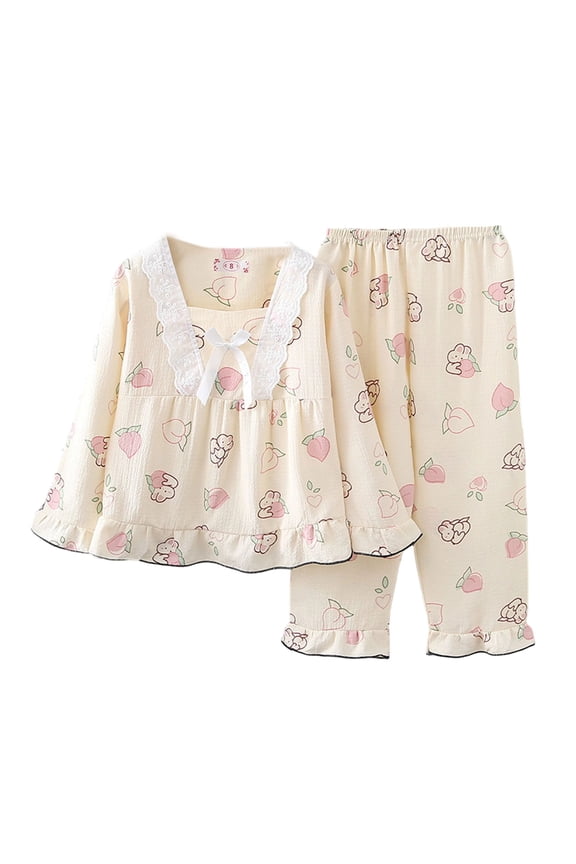 Cute Outfits For Girls Clothes Cartoon Print Long Sleeve Homewear Girls' Clothing Sets