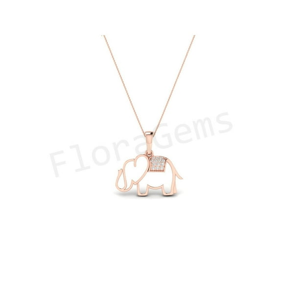 Cute Outline Elephant Animal Shaped Pendant Necklace 14K Rose Gold Over 925 Sterling Silver Elegant Necklace Gift For Women