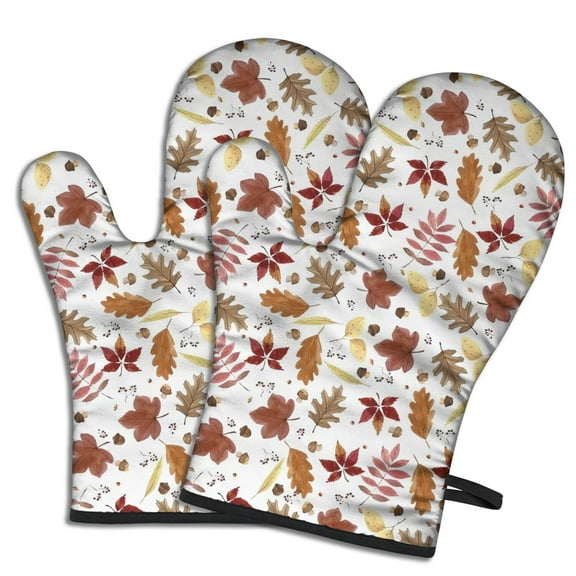 Cute Oven Mitts,Autumn Fall Leaves Pattern Oven Mitt 2-Pack Set,Kitchen Gloves for Oven,Heat Resistant Oven Mitts 7.7"x12"