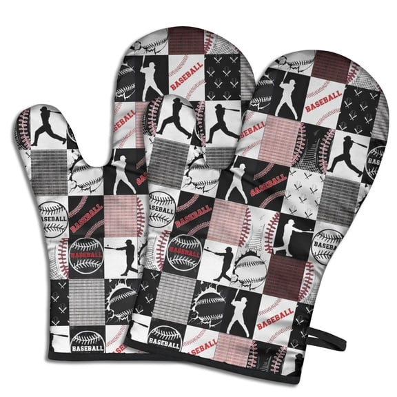 Cute Oven Mitts,Baseball Patchwork Pattern Oven Mitt 2-Pack Set,Kitchen Gloves for Oven,Heat Resistant Oven Mitts 7.7"x12"