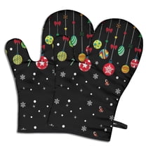 Cute Oven Mitts,Black Christmas Ornament Pattern Oven Mitt 2-Pack Set,Kitchen Gloves for Oven,Heat Resistant Oven Mitts 7.7"x12"