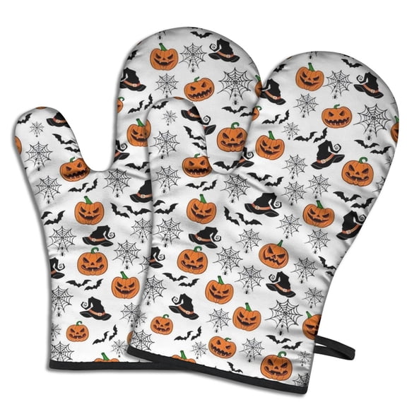 Cute Oven Mitts,Classic Elements Halloween Pattern Oven Mitt 2-Pack Set,Kitchen Gloves for Oven,Heat Resistant Oven Mitts 7.7"x12"