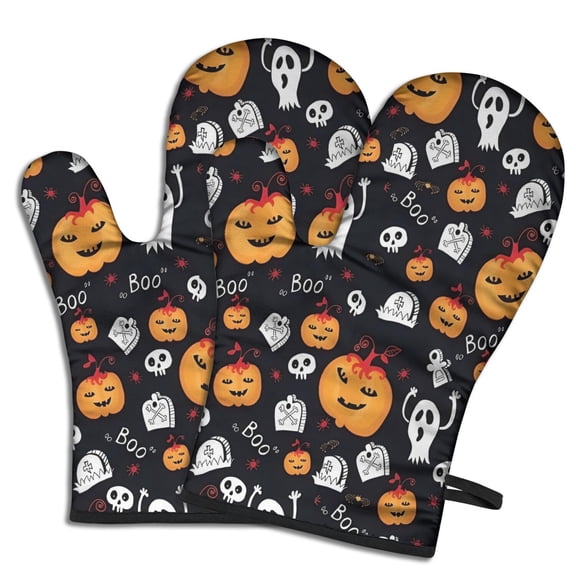 Cute Oven Mitts,Classic Halloween Icons Pattern Oven Mitt 2-Pack Set,Kitchen Gloves for Oven,Heat Resistant Oven Mitts 7.7"x12"