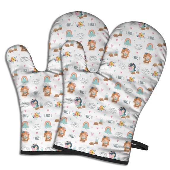 Cute Oven Mitts,Cute Fairy Princess Pattern Oven Mitt 2-Pack Set,Kitchen Gloves for Oven,Heat Resistant Oven Mitts 7.7"x12"