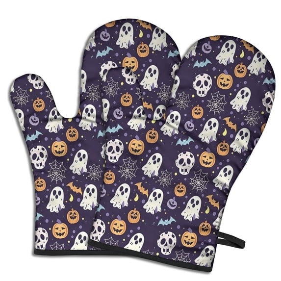 Cute Oven Mitts,Dark Halloween Pattern Oven Mitt 2-Pack Set,Kitchen Gloves for Oven,Heat Resistant Oven Mitts 7.7"x12"