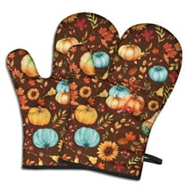 Cute Oven Mitts,Fall Pumpkins Leaves Pattern Oven Mitt 2-Pack Set,Kitchen Gloves for Oven,Heat Resistant Oven Mitts 7.7"x12"