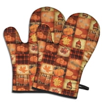 Cute Oven Mitts,Fall Pumpkins and Autumn Leaves Pattern Oven Mitt 2-Pack Set,Kitchen Gloves for Oven,Heat Resistant Oven Mitts 7.7"x12"