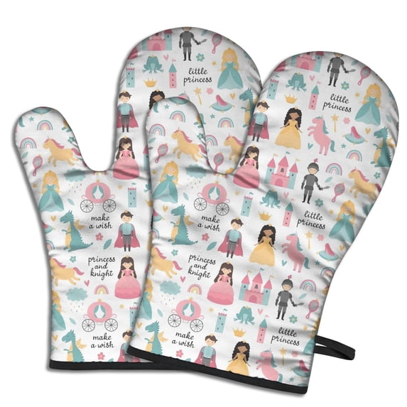 Cute Oven Mitts,Fantasy Princess Pattern Oven Mitt 2-Pack Set,Kitchen Gloves for Oven,Heat Resistant Oven Mitts 7.7"x12"