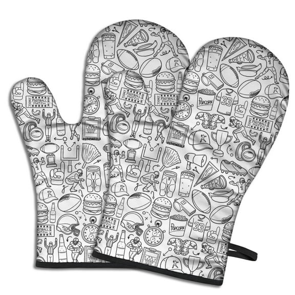 Cute Oven Mitts,Football Icons Pattern Oven Mitt 2-Pack Set,Kitchen Gloves for Oven,Heat Resistant Oven Mitts 7.7"x12"