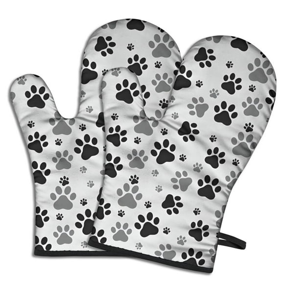 Cute Oven Mitts,Grey Dog Paw Footprint Oven Mitt 2-Pack Set,Kitchen Gloves for Oven,Heat Resistant Oven Mitts 7.7"x12"