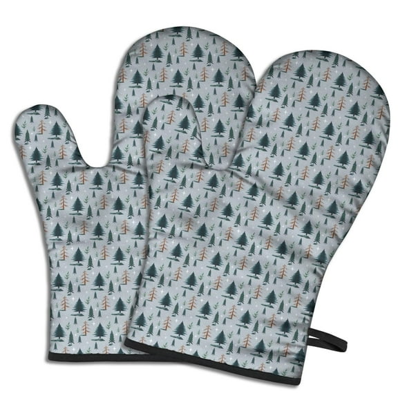 Cute Oven Mitts,Light Blue Christmas Tree Pattern Oven Mitt 2-Pack Set,Kitchen Gloves for Oven,Heat Resistant Oven Mitts 7.7"x12"