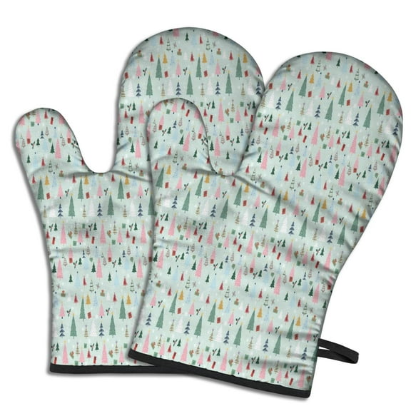 Cute Oven Mitts,Light Blue Christmas Tree Pattern Oven Mitt 2-Pack Set,Kitchen Gloves for Oven,Heat Resistant Oven Mitts 7.7"x12"