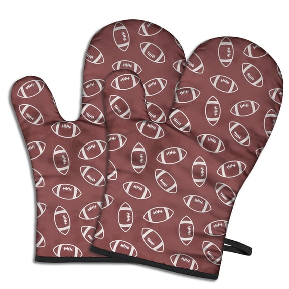 Cute Oven Mitts,Maroon Footballs Pattern Oven Mitt 2-Pack Set,Kitchen Gloves for Oven,Heat Resistant Oven Mitts 7.7"x12"