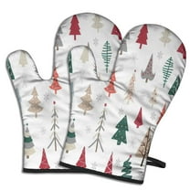 Cute Oven Mitts,Multicolor Christmas Tree Pattern Oven Mitt 2-Pack Set,Kitchen Gloves for Oven,Heat Resistant Oven Mitts 7.7"x12"