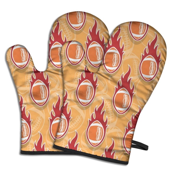 Cute Oven Mitts,Orange Flaming Footballs Pattern Oven Mitt 2-Pack Set,Kitchen Gloves for Oven,Heat Resistant Oven Mitts 7.7"x12"