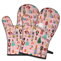 Cute Oven Mitts,Pink Christmas Nutcracker Pattern Oven Mitt 2-Pack Set,Kitchen Gloves for Oven,Heat Resistant Oven Mitts 7.7"x12"