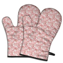 Cute Oven Mitts,Pink Christmas Snowman Pattern Oven Mitt 2-Pack Set,Kitchen Gloves for Oven,Heat Resistant Oven Mitts 7.7"x12"