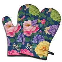 Cute Oven Mitts,Pioneer Flower Floral Print Pattern Oven Mitt 2-Pack Set,Kitchen Gloves for Oven,Heat Resistant Oven Mitts 7.7"x12"