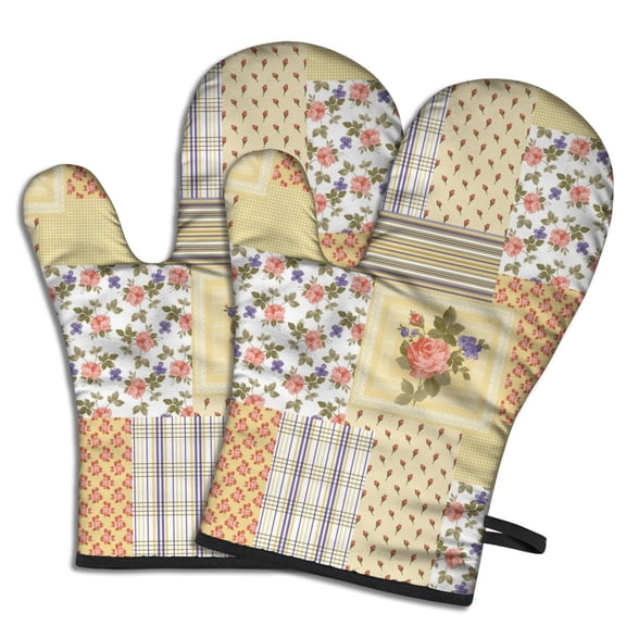 Cute Oven Mitts,Pioneer Flower Floral Print Pattern Oven Mitt 2-Pack Set,Kitchen Gloves for Oven,Heat Resistant Oven Mitts 7.7"x12"