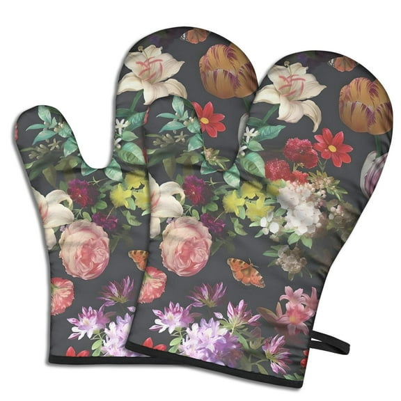 Cute Oven Mitts,Pioneer Flower Floral Print Pattern Oven Mitt 2-Pack Set,Kitchen Gloves for Oven,Heat Resistant Oven Mitts 7.7"x12"
