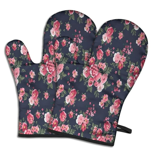 Cute Oven Mitts,Pioneer Flower Floral Print Pattern Oven Mitt 2-Pack Set,Kitchen Gloves for Oven,Heat Resistant Oven Mitts 7.7"x12"