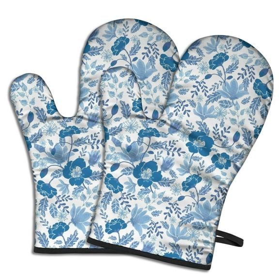 Cute Oven Mitts,Pioneer Flower Floral Print Pattern Oven Mitt 2-Pack Set,Kitchen Gloves for Oven,Heat Resistant Oven Mitts 7.7"x12"