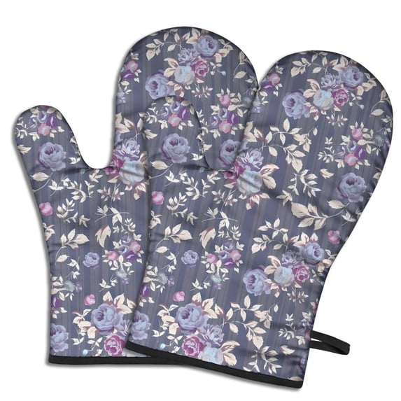 Cute Oven Mitts,Pioneer Flower Floral Print Pattern Oven Mitt 2-Pack Set,Kitchen Gloves for Oven,Heat Resistant Oven Mitts 7.7"x12"