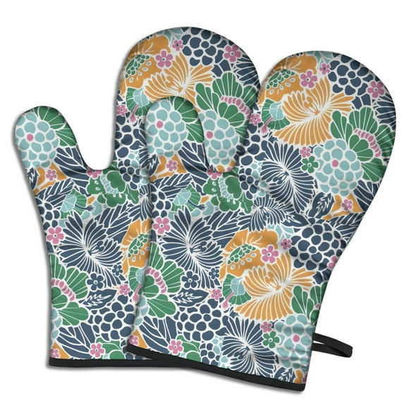 Cute Oven Mitts,Pioneer Flower Floral Print Pattern Oven Mitt 2-Pack Set,Kitchen Gloves for Oven,Heat Resistant Oven Mitts 7.7"x12"