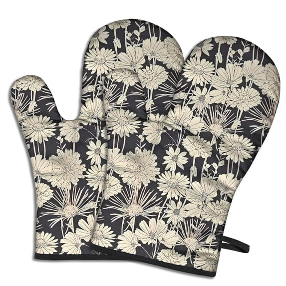 Cute Oven Mitts,Pioneer Flower Floral Print Pattern Oven Mitt 2-Pack Set,Kitchen Gloves for Oven,Heat Resistant Oven Mitts 7.7"x12"