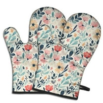 Cute Oven Mitts,Pioneer Flower Floral Print Pattern Oven Mitt 2-Pack Set,Kitchen Gloves for Oven,Heat Resistant Oven Mitts 7.7"x12"