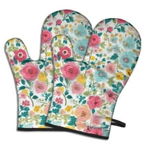 Cute Oven Mitts,Pioneer Flower Floral Print Pattern Oven Mitt 2-Pack Set,Kitchen Gloves for Oven,Heat Resistant Oven Mitts 7.7"x12"